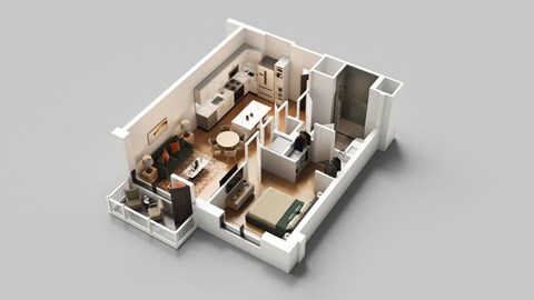 a 3d floor plan of a one bedroom apartment